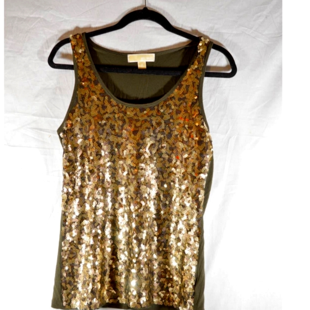 Michael Kors Olive Green Sequin Shimmer Shine sleeveless Tank Top Medium